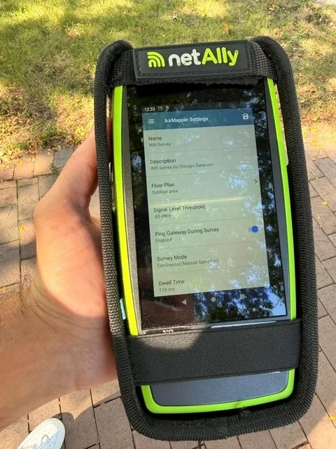 NetAlly Wi-Fi survey equipment configured for a Chicago Datacom wireless survey